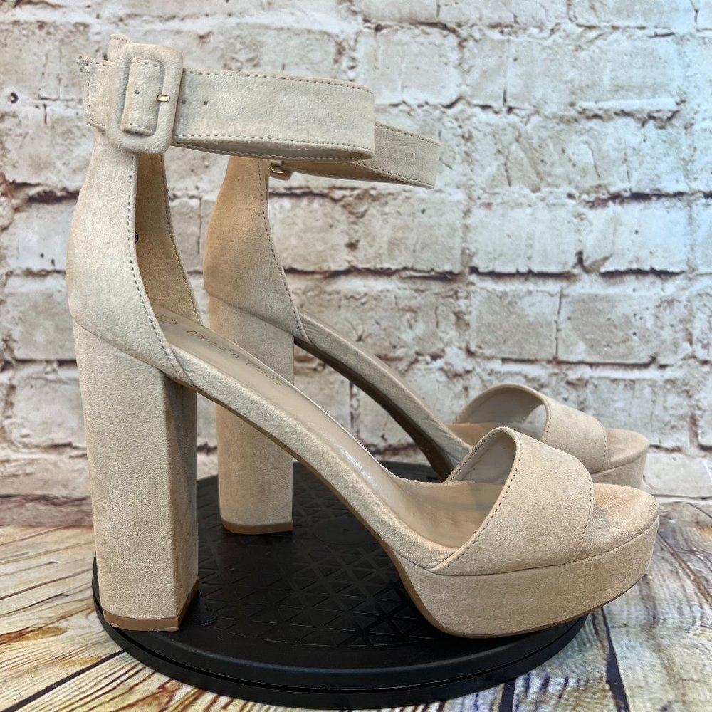 Dream Pairs Tan Open Toe Chucky Adjustable Ankle Buckle Strap Block Heels 10